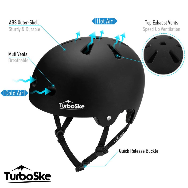 TurboSke خوذة تيربو سكي للتزلج، خوذة بي إم إكس، خوذة متعددة الرياضات، خوذة دراجة للأطفال، الشباب، الرجال، النساء (أسود، S/M (20.5"-22.8")) - Image 3